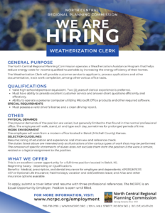 image of employment flyer for weatherization clerk